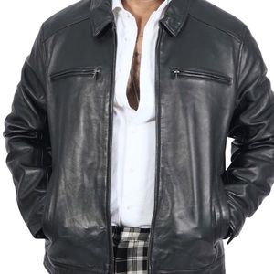 Boston Harbour Black Leather Bomber Jacket